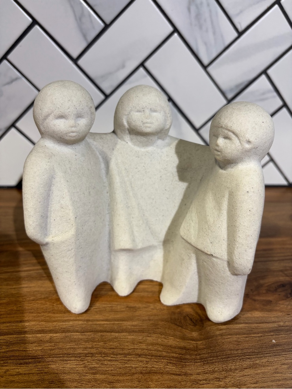 Minimalist Three-Figure Ceramic Sculpture – White